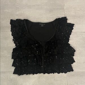 Black Ruffled Sequin Top
